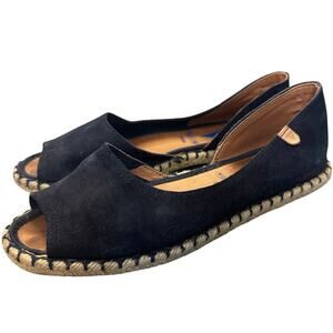 Verbenas Cruz Peep Toe Espadrille Flat Sandals Navy Suede Resort Wear Boho US 8